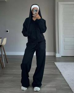 Venta caliente Conjunto de dos piezas informal personalizado Sudadera con capucha con cremallera Deportes Ropa informal suelta Conjunto de Top y pantalón sólido para mujeres Uso diario - Product Image 3