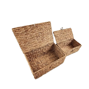 Boîtes de rangement rondes modernes écologiques OEM, jaune foncé, multifonctionnelles, avec couvercle flexible, panier en jacinthe d'eau pour la maison - Product Image 2