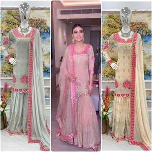 Launch – ensemble de vêtements de soirée haut Plazzo et Dupatta, robe en tissu imitation Georgette, entièrement cousue, robe traditionnelle - Product Image 6