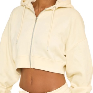 Fashion Womens Crop <b>Zip</b> Hoodie Sweatshirt Blank <b>Hooded</b> Jacket Custom Logo OEM ODM Wholesale Manufacturer - Product Image 1