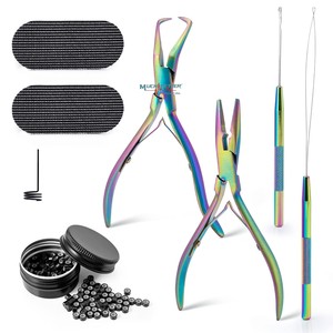 <b>Multi</b> Rainbow color Hair Extensions <b>Pliers</b> Kit with Case, Clips Needles Loop Threader Custom Logo Hair Extension <b>Tools</b> - Product Image 1