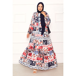 Robe trapèze en viscose à imprimé floral fuchsia, taille empire, en mousseline, avec un magnifique motif floral, grandes tailles - Product Image 4