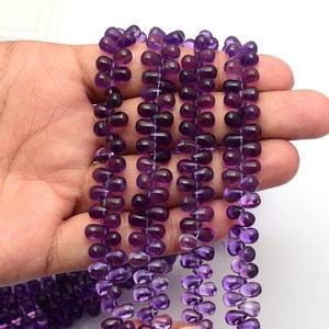 Perles en améthyste naturelle de qualité AAA+, forme goutte, lisses, 5x7mm-6x9mm, pierres semi-précieuses, pour la création de bijoux - Product Image 1