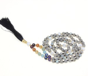 Cuentas de Oración de 7 Chakras, Estilo Bohemia, Labradorita, 108 Nudos, Mala Hecha a Mano por Artista Indio, Collares con Certificado de Terceros - Product Image 2