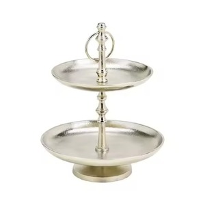 Elegance 2 Tier Metal Cake Stand With Handle For <b>Dessert</b> And Cup Cake Display Silver Ware Cake Stand <b>Dessert</b> Display - Product Image 1