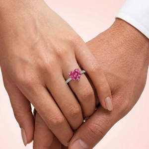 NOVAMART Fine Hallmark 18K Gold Plated Trendy <b>Silver</b> Pink Blush Heart <b>Ring</b> Free Size with <b>Adjustable</b> Opening Inlaid for Engageme - Product Image 1