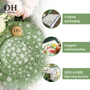 Assiette de service en céramique à bordure en dentelle, 12 pouces, style européen, articles ménagers, vaisselle, ensemble d'assiettes à dîner, <span class=keywords><strong>vert</strong></span> clair, floral, porcelaine - Product Image 5
