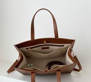 Structured Brown Genuine Leather Vintage Fashion Tote <b>Bag</b> <b>Women</b> Work Satchel Handbag ZIP Water Resistant Strap Minimalist <b>Office</b> - Product Image 2