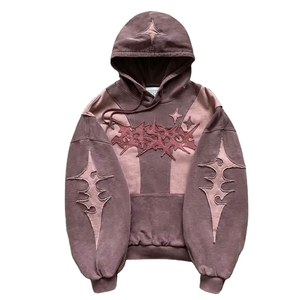 Sweat à capuche surdimensionné lavé à l'acide en détresse fabriqué au Pakistan avec bas coupé vintage ourlet brut sweats à capuche courts hommes - Product Image 2