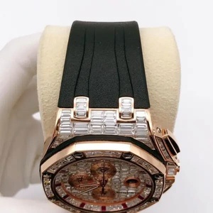 Montre-bracelet chronographe de luxe pour homme, sertie de diamants Moissanite VVS, bracelet en caoutchouc, montre de style hip-hop, mécanique - Product Image 5