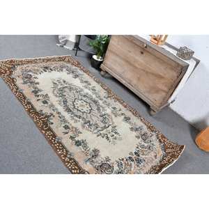 Tapis à poils moyens en laine turque vintage 38x68 pieds marron beige tissage plat patchwork design salle à manger décor - Product Image 4