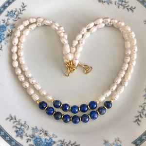 Жемчужное ожерелье Lapis Lazuli, темно-синие свадебные украшения из драгоценных камней, эффектное специальное ожерелье ручной работы - Product Image 6