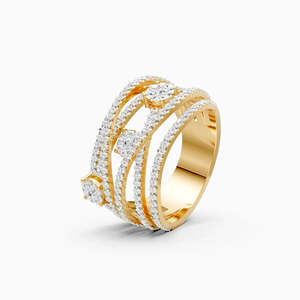 Bague audacieuse à halo de diamants multicouches et groupés avec diamant de laboratoire de 0,99 ct |   En or jaune, blanc et rose 9 carats - Product Image 1