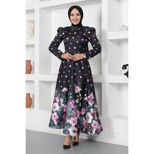 ชุดราตรีทรงบอลกาวน์ผ้าซาตินลายจุดดอกไม้สีดำ ไซส์ XS แต่งโครเชต์แบบธรรมชาติ ยาวลากพื้น เหมาะสำหรับงานแต่งงาน-MSW12251-2 - Product Image 4