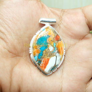 Colgante de Turquesa Ostra Espinosa Naranja, Colgante de Plata de Ley 925, Colgante de Piedra Preciosa, Collar de Turquesa, Joyería de Turquesa - Product Image 2
