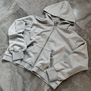 Crop Boxy Hoodie Avec Allover Strass En Coton Matériel 400 + Gsm Hommes À Capuche En Gros À Capuche - Product Image 6