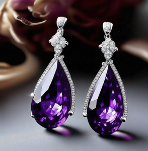 Boucles d'oreilles pendantes longues de 5 pouces en améthyste bleue et zircone cubique |   Bijoux tendance en argent sterling 925 avec placage or 18 carats pour femmes, cadeau pour elle - Product Image 2