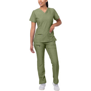 Ensembles de gommage en tissu ultra doux Médecin Infirmière Hôpital Médical Joggers chirurgicaux Top à col en V Logo personnalisé Vente en gros Uniformes en coton - Product Image 1