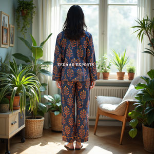 Ropa de dormir estampada, hermoso conjunto de pijama de algodón para mujer, conjunto de ropa de dormir de uso diario, lo último en Moq bajo, hecho a medida, OEM y ODM - Product Image 4