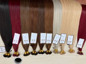 Extensiones de cabello Remy de estilo ondulado recto sedoso de trama con punta en I doble dibujada 100% al por mayor sin enredos sin desprendimiento 1g/punta Genius - Product Image 5