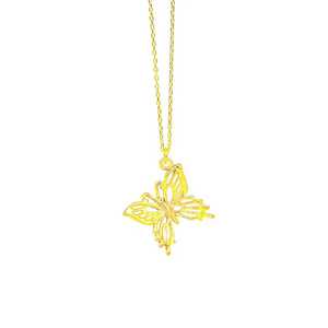 Collar de Plata de Ley 925 con Mariposa y Baño de Oro, Cadena con Eslabones de Perlas de Agua Dulce y Diamantes, Regalo Moderno - Product Image 2
