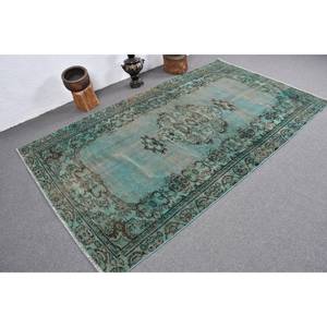 Tapis en laine turque vintage de 5x8 pieds bleu marron Style traditionnel Patchwork Design tissage plat Latex pour décorations de salon - Product Image 2