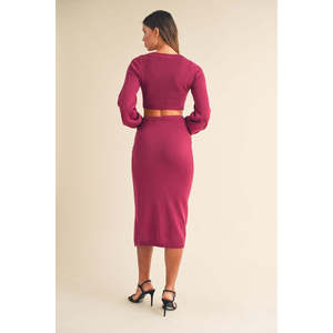 MABLE Set Casual con Top in Maglia Intrecciata e Gonna Midi, Vestibilità Ampia, Colletto Arricciato, Tessuto Traspirante per Primavera e Inverno, Fantasia - Product Image 3