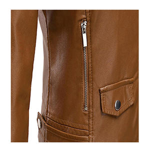 Chaqueta de cuero para mujer de estilo americano Detalle de botones Otoño/Invierno Transpirable Ecológico - Product Image 4