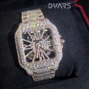 Montre personnalisée de luxe en acier inoxydable entièrement sertie de diamants, style hip-hop, VVS Moissanite, mode mécanique, verre, or blanc - Product Image 2