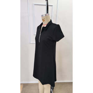 Women's Short-Sleeved, Zip-Collar Short <b>Viscose</b> Two-Thread <b>Dress</b>, 35696 - Black - Product Image 6