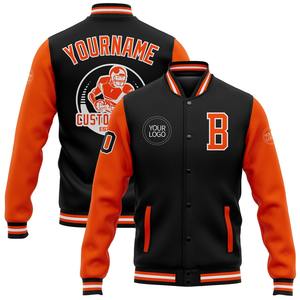 Direct Industry Wholesale Casual Winter Custom Black Orange-White Bomber Full-Snap Varsity Letterman Two Tone Jacket - Product Image 1