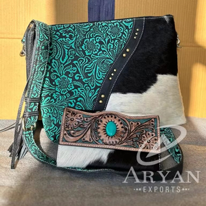 Nuevo bolso de cuero de piel de vaca con estampado en relieve a mano occidental Real para mujer, bolso elegante y embrague de piel con herramientas de Color, Conjunto Combinado único - Product Image 1