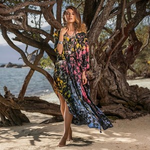 Stylish Beach Wear Tie Dye Handmade Design Dress Long Sleeve with Tassel Casual Style <b>Summer</b> Collection <b>Kaftan</b> Tie Dye - Product Image 2