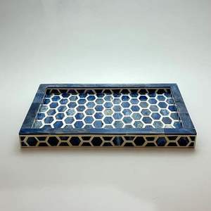 Plateau décoratif en incrustation d'os avec motifs floraux Plateau de service en incrustation d'os Occasion de Noël - Product Image 5