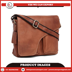 Sac Messager à Double Poche en Cuir Véritable Vintage Bohème Unisexe Logo Personnalisable à la Mode pour Quotidien - Product Image 3