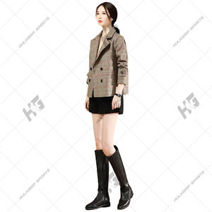 Blazer en laine mélangée tissée unie anti-plis à bouton unique pour femme, broderie 3D, col en V, vêtement d'extérieur automne-hiver - Product Image 4