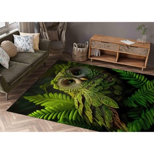 Tapis imprimé hibou vert au design abstrait animalier : Tapis en chenille adapté aux animaux domestiques - Product Image 2