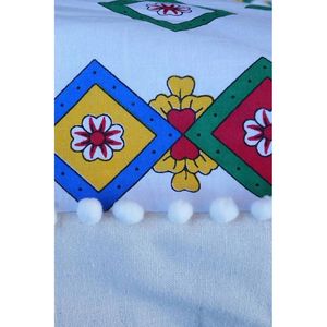 Housse de coussin de sol ethnique double face en lin traditionnel 80x80cm, housse de coussin de camping avec pompons - Product Image 2