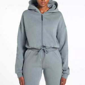 แจ็กเก็ตออกกำลังกายผ้าฟลีซ2ชิ้นสำหรับทั้งชายและหญิงเสื้อครอปแบบถักยืดหยุ่นปรับได้สำหรับใส่วิ่งออกกำลังกายในยิม - Product Image 1