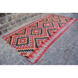 Vintage Large Rug, 5.7x11.2 ft Turkish Rug, <b>Red</b> Kilim <b>Wool</b> Rug - Product Image 2