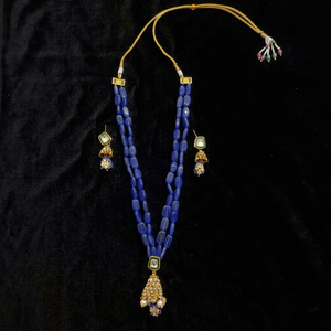 Ensemble collier et boucles d'oreilles Mala plaqué or avec perles et pompon, pour mariage, fiançailles, fêtes et occasions spéciales, bijoux pour femmes - Product Image 1