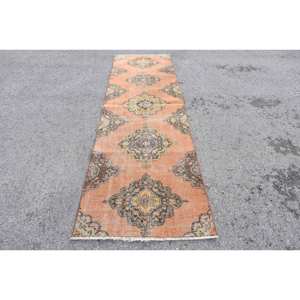 Alfombra de lana turca Vintage naranja y marrón 31X109 pies tejido plano patrón de retazos alfombra de sala de estar para decoraciones de adolescentes - Product Image 1