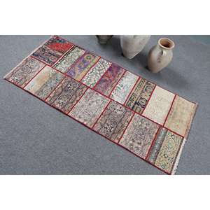 Alfombra Turca Vintage Pequeña de 2.5x5.3 pies (75x163 cm), Alfombra Roja a Rayas - Product Image 4