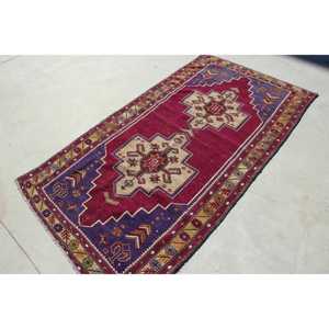 3.5x6.8 ft Vintage Rug, <b>Red</b> Plants & trees Turkish Rug <b>Wool</b> - Product Image 3