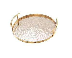 Plateau de service rond en métal de qualité supérieure de grade 304, couleur dorée, avec poignée légère, design moderne pour les occasions de Ramadan et de mariage - Product Image 2