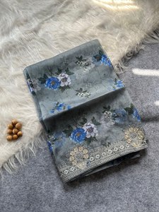 Sari de Organza con Estampado Floral y Bordado de Alta Demanda, Exportador y Proveedor Indio a Precio de Mayoreo - Product Image 3