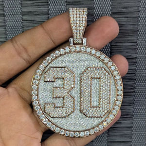 Colgante de diamante Iced Out VVS Moissanite, colgante de estilo Hip Hop de corte redondo, regalo de boda para hombre, Plata de Ley 925 - Product Image 2