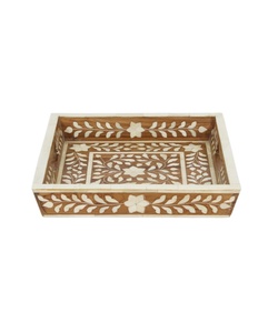 Bandeja de madera con incrustaciones de hueso hecha a mano elegante, diseño personalizado Diwali único para regalos de boda, decoración de lujo, estilo de mesa de varias piezas - Product Image 2