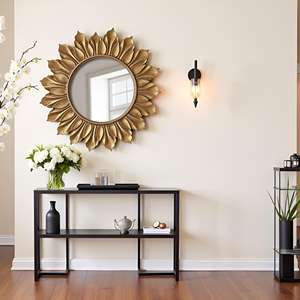 Espejo de Pared con Diseño de Girasol Vintage con Marco de Madera Dorada Envejecida, Espejo Decorativo Redondo para Sala de Estar o Dormitorio - Product Image 4