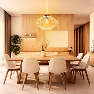 Customizable Home Decor Handmade Wicker Rattan <b>Lamp</b> <b>Vintage</b> Bamboo Hanging <b>Lamp</b> Retro Simple Creative Pendant Light Chandelier - Product Image 4